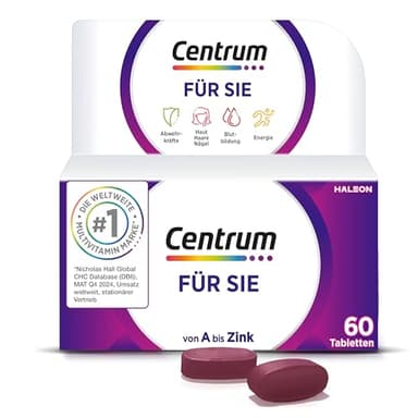 Multivitamin - Centrum Für Sie, 60 St. - Hochwertiges Nahrungsergänzungsmittel mit Mikronährstoffen speziell für Frauen - Vitamine, Mineralstoffe und Spurenelemente zur täglichen Komplettversorgung