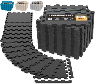 Ediesi, Bodenschutzmatte Fitness, Puzzlematte Boden, Pool Schutzmatte, Home Gym, Tatami, Gummimatte, Gym Matte (18 Uds / 30x30x1 cm/Schwarz)