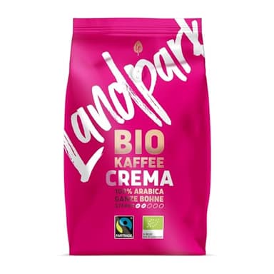Landpark Bio Kaffee Crema 500g (1er Pack) - 100% Arabica Kaffeebohnen - Medium Roast - Säurearmer Bohnenkaffee - Fair Trade gehandelt