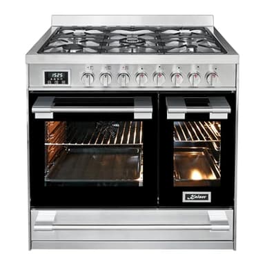 Kaiser Premium Herd HGE 93201 R Gasherd 90 cm Edelstahl • Doppel-Elektrobackofen 115 L • 5 Gasbrenner mit 3,7 kW WOK • Erdgas/Propangas Range Coocker • 8 Funktionen • Selbstreinigung • Anti-Touch