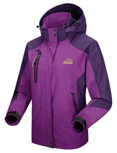 donhobo Damen Regenjacke Wasserdicht Atmungsaktiv Winddichte Funktionsjacke Outdoor Wandern Jacke Softshelljacken Mäntel mit Abnehmbare Kapuzen Lila L