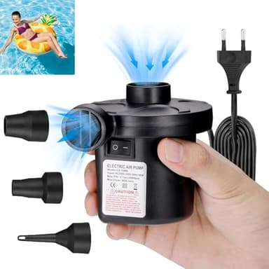 JIZZU Elektrische Luftpumpe, 2 in 1 Inflate Deflate Luftpumpe, Pumpe Luftmatratze mit 3 Düsen, 220V/DC 12V Luftpumpe für Schwimmring Schlauchboot Luftmatratze Sofas Aufblasartikel Vakuumbeutel