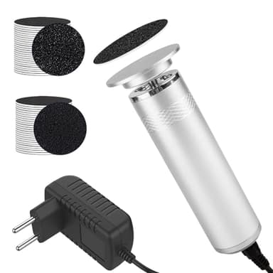 Hornhautentferner Elektrisch, Foot Glow Hornhaut Entferner mit 60er Ersatzpad, Hornhautentferner Elektrisch Testsieger Einstellbare Geschwindigkeit 36W für Tote Haut Rissige(Silber)