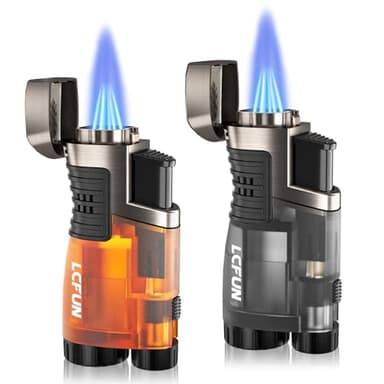 LcFun Sturmfeuerzeug Jetflamme Gas Butan Nachfüllbar, 2 Stück Feuerzeug Jetflame, Winddichtes 3 Flammen Jet Feuerzeug für Küche, Grill, Camping (Verkauft ohne Gas)