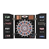 Dartautomat Karella CB-90 im Cabinet, elektronische Dartscheibe mit 38 Spielen und 211 Varianten, exakte Turniermaße in 2-Loch-Ausführung, inkl. 12 Softdarts