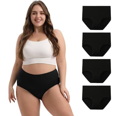 INNERSY Unterhosen Große Größen Damen Taillenslip Baumwolle High Waist Slip (44-62) 4 Pack (56-58, Schwarz)