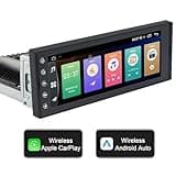 6,9 Zoll Android Autoradio 1Din, 2G+32G Wireless CarPlay Radio mit Bildschirm, Touchscreen Autoradio Bluetooth mit GPS, WiFi, Google-Play, AM/FM/RDS, SWC, Hands Free Calling