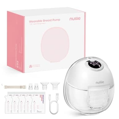 Nuliie Milchpumpe Elektrisch tragbare S32, 4 Modi, 9 Stufen, 24mm Flansch mit LED-Anzeige, Zusätzlich 1 Stück Flansch 18mm&21mm und Austauschbare Entenventile (1 Pack, Weiß)