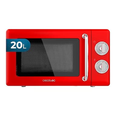 Cecotec Mechanische Mikrowelle Proclean 3010 Retro Red, 20L, 700W, 6 Stufen, Einstellen der Zeit 30 Min Timer, Auftaumodus, Vintage Design Rot, Edelstahl, Innenbeleuchtung, Retro-Design