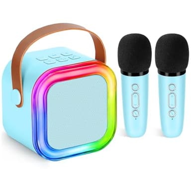 Karaoke Maschine für Kinder und Erwachsene, Mini Karaoke Mikrofon, kabellos, tragbarer Bluetooth-Lautsprecher mit Schwammüberzug, Geschenkspielzeug für Mädchen ab 4, 5, 6, 7, 8, 9, 10 (Blau)