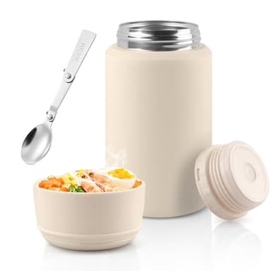 Acasimo Thermobehälter für Essen 750ml, Edelstahl Warmhaltebehälter Essen mit Löffel, müslibecher to go, Thermo lunchbox für Gefrierschrank, Spülmaschine, Erwachsene(Weiß)