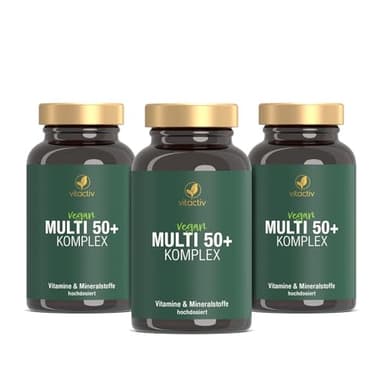 VITACTIV Multi 50 plus - Multivitamin Komplex Menschen ab 50 - Vitamine, Mineralien, Spurenelemente - Vitamin B, C, E, K, D, Magnesium, Kalzium, Zink - Hochdosiert, Hormonfrei, ohne Jod - 180 Kapseln