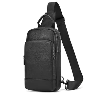 newsbirds Leder Brust Tasche Männer Leder Umhängetasche Business Freizeit Crossbody Tasche Reise Arbeit kleine Handtasche, 9339 Schwarz