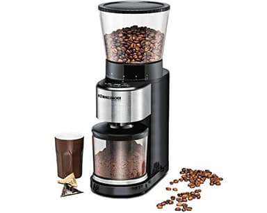 ROMMELSBACHER Kaffeemühle EKM 500 - Kegelmahlwerk, Präzisions-Waage, Halterung für Siebträger, Mahlgrad in 39 Stufen, 5 Funktionstasten für individuelle und flexible Nutzung, Schwarz/Edelstahl