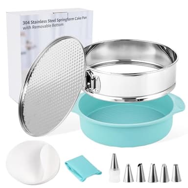 Spmarkt Premium Springform aus 304 Edelstahl mit abnehmbarem Boden, Silikon-Käsekuchen-Schutz mit 50 Stück Pergamentpapier, ideal für professionelle und private Bäcker
