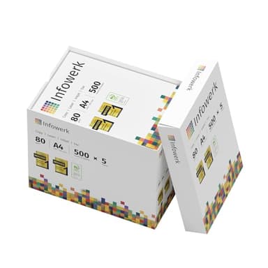 Infowerk Druckerpapier Kopierpapier 2500 Blatt 5 x 500 A4 80g Premium Hochweiß CIE 160 Testsieger PEFC Umweltzertifikat