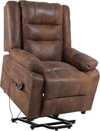 Asukale Elektrischer Fernsehsessel mit aufstehhilfe, Relaxsessel Massagesessel mit Wärmefunktion, Liegefunktion, Fernbedienung Verstellbar, Schlaffunktion und Fußteil, bis 220kg, Braun Flockleder