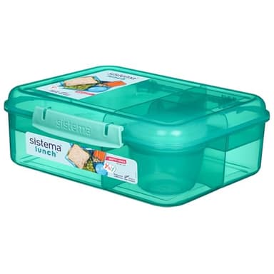 Sistema Bento Box LUNCH Aufbewahrungdose mit Fächern | 1,65 L Lunchbox mit auslaufsicherem Joghurt- /Fruchtbehälter | BPA-frei
