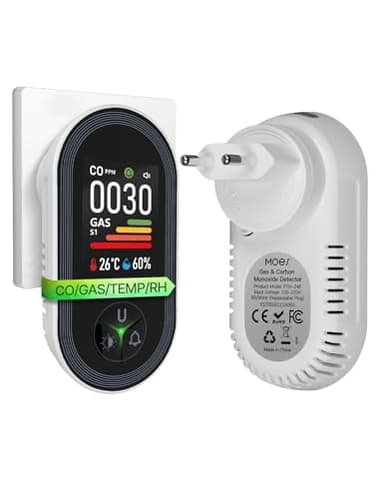 MOES Kohlenmonoxid- und Gasmelder mit Stecker, 4-in-1 CO-Melder mit Temperatur- & Luftfeuchtigkeitssensor, mit akustischem Alarm für LPG, Propan, Methan, Ethan & CO – für Haus & Wohnmobil geeignet