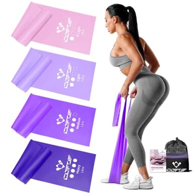 COFOF Fitnessbänder 4er-Set, Gymnastikband mit 4 Widerstandsstufen, Fitnessband mit Tragetasche & Übungsanleitung Geliefert Ideal für Yoga, Pilates, Krafttraining