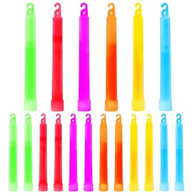 Kimimara 18x SUPER HELLE Knicklichter – XXL Glow Sticks in 6 Farben für Party, Festival, Camping & Geburtstag – Leuchtstäbe für Erwachsene