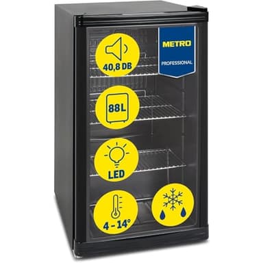 METRO Professional Mini-Kühlschrank GPC1088, 88 L, 1.052 kWh/24h, 3 Edelstahl-Drahtböden, schwarz