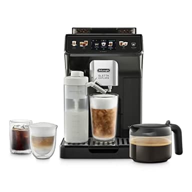 De’Longhi Eletta Explore - Perfetto Kaffeevollautomat mit LatteCrema-Milchaufschäumer, 50 Getränke inklusive Cold Brew auf Knopfdruck, farbiges Touch-Display, Dunkelgrau (ECAM452.67.G)