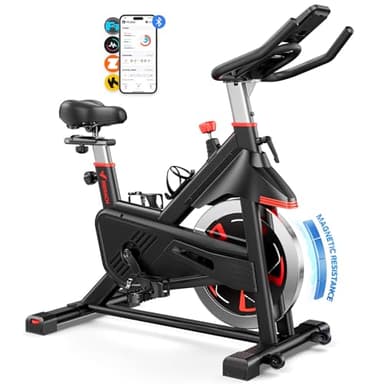 MERACH Heimtrainer Fahrrad mit Magnetischem Widerstand, Leises Bremsbelag/Hometrainer Fahrrad mit Verbessertem bequemem Sitzkissen, Indoor Cycling Bike mit Tablet-Halter, Eigener App, Bis 136KG