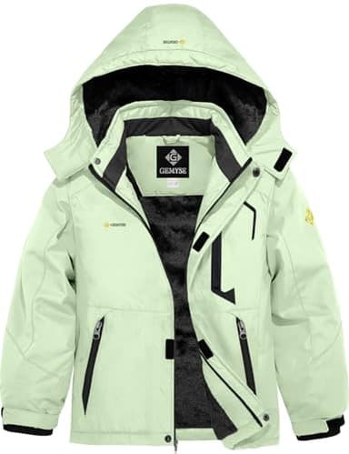 GEMYSE Jungen Skijacke Wasserdichte Winterjacke Warm Gefütterte Kinder Winddichte Schneejacke mit Kapuze für Aktivitäten im Freien(Aqua,152-158)