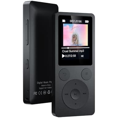 64GB MP3 Player Bluetooth 5.3 & Lautsprecher – Upgrade mit physischen Tasten (Zurück, Menü, Lautstärke), Nur 37g mit Kopfhörer FM Radio Diktiergerät Mini-Design HiFi-Sound, bis zu 128G