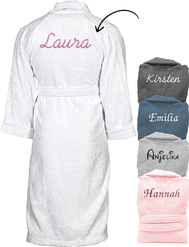 KDO MAGIC - Bademantel personalisiert damen - Gestickter Vorname - 100% Baumwolle - Geschenkidee für den Muttertag, Weihnachten (XL, Weiß)