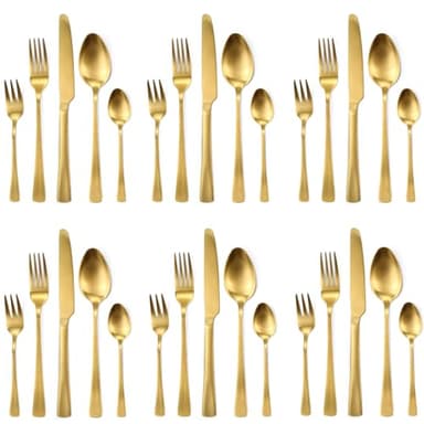 Targzier Besteck Set 6 Personen, 30-teilige Premium-Edelstahl-Besteckkollektion, mattgoldenes Besteckset mit Messern, Gabeln und Löffeln, spülmaschinenfest, von Freunden empfohlen