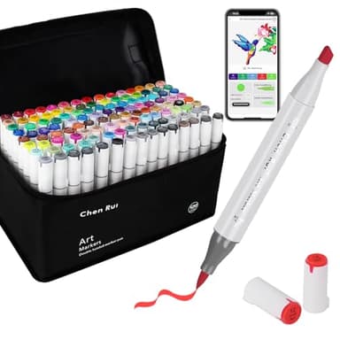 Chen Rui 120 Farben Alkohol Marker Pinselspitze mit App, Doppelspitze (Pinsel & Meißel) Alcohol Marker für Erwachsene und Kinder, Alkoholmarker für Malen, Skizzieren und Zeichnen