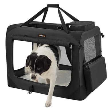 Feandrea Hundebox faltbar, Transportbox Hund, XL, Hundetasche, Oxford-Gewebe, Netzstoff, atmungsaktiv tragbar transportabel, Metallrahmen, mit Griffen, Taschen, 81 x 58 x 58 cm, schwarz PDC80H