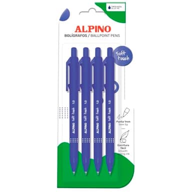Alpino Soft-Touch-Kugelschreiber, blaue Tinte, weiches und fließendes Schreiben mit rutschfestem Griff, 1 mm Spitze, ergonomische Stifte mit weicher Haptik, hochwertige Tinte