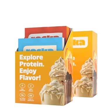 Rocka Nutrition Protein Probierbox veganes Protein Probierpaket | 8x leckere Proben aus cremigen Protein Shakes, fruchtigen Proteinlimos und herzhaften Protein Soups | Praktische Größen für unterwegs