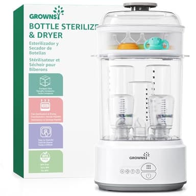Grownsy Sterilisator für Babyflaschen, 5-in-1 Flaschen Sterilisator Baby und Trockner, Schnelles Trocknen, Sterilisator für Babyartikel, Babyflaschen & Milchpumpen-Zubehör