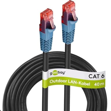 goobay 94394 Outdoor Patchkabel CAT 6 Kabel / 2fach PE Mantel Wasserdicht / RJ45 Stecker Ethernet Kabel / Außenbereich Netzwerkkabel 40m / Schwarz / LAN Kabel 40m