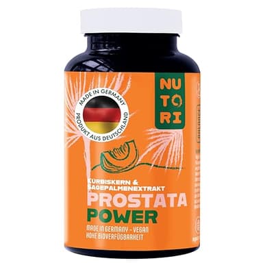NUTORI - Prostata Kapseln hochdosiert - Kürbiskern- & Sägepalmenextrakt - 120 Kapseln mit Vitamin E, Zink, Selen und Brennnesselwurzelextrakt - 700 mg Kürbiskernextrakt - Vegan - Made in Germany