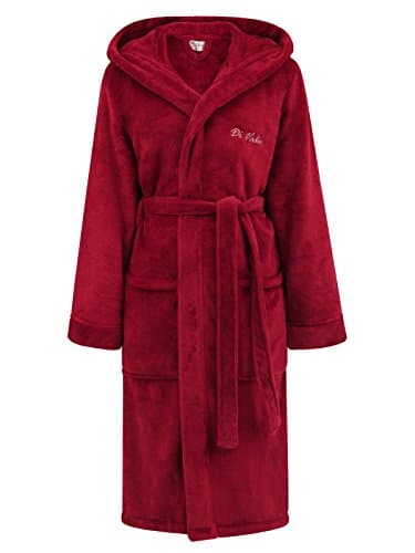 Di Vadini Unisex Herren Damen Bademantel Florenz mit Kapuze I Morgenmantel flauschig I Nachtwäsche aus edler Mikrofaser Farbe: Bordeaux.red Gr. S
