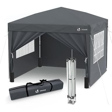 VOUNOT® Pavillon 3x3m mit 4 Seitenteilen & 4 Sandsäcke, Pop Up Faltpavillon, Faltbar Gartenzelt Partyzelt, inkl. Tasche, Grau