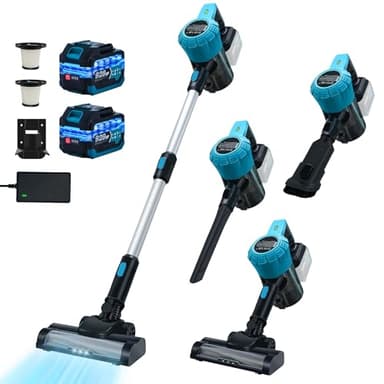 Akku Staubsauger für Makita Akku 18V, 132W 2-Stufige Starke 16000Pa Kabellos Handstaubsauger Akku mit Groß 800mL Staubbehälter für Auto, Haus (Blau 2 Batterie)