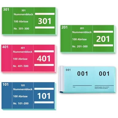 5 Büche Doppelnummern 1-500 Nummern Zahlen 3 Farben 5X10cm Nummernblock Nummernblöcke Tombola Nummernblock Papier Lose Tombola Nummerierte Abrisse Doppelnummernblock Blau Grün Rosa