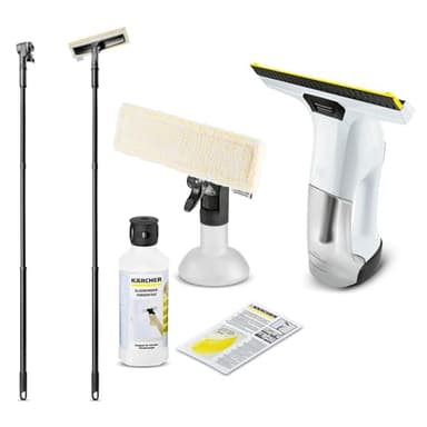 Kärcher WV 6 Plus Fenstersauger weiß – leistungsstarker Fensterreiniger für streifenfreie Reinigung von Fenstern, Fliesen, Duschen und Vitrinen inkl. 500 ml Glasreiniger RM 500 & Verlängerung