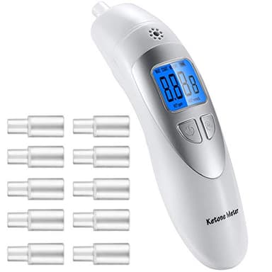 Ketone-Atemmessgerät Tragbares, Professioneller Digitaler Ketone-Atemanalysator zur Erkennung des Ketosestatus mit 10 Mundstücken zum Testen der Ketose (Weiß)