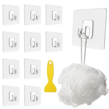 Neerow Magischer Haken, 10 Stück Große Transparente Klebehaken, Selbstklebende Wasserdicht Haken mit Schaber für Küche, Bad, Toilette Fenster Türwand (5 kg Max)