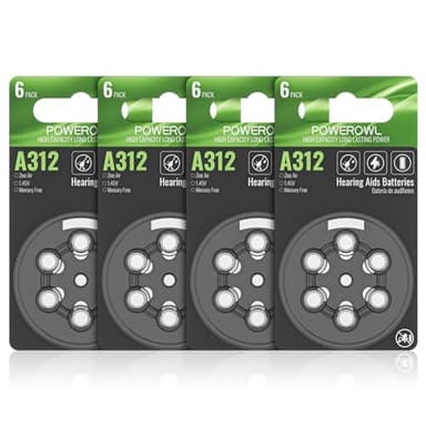 POWEROWL Hörgerätebatterien 312, Hochleistungszelle 24 Stück, langlebige Typ 312 Batterien für Hörgeräte