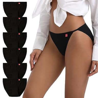 INNERSY Unterhosen Damen Schwarz Slip Hoher Beinausschnitt Schlüpfer Baumwoll Unterwäsche 6 Pack (M, 6 Schwarz)