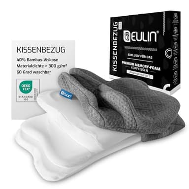 EULIN® ORTHOPÄDISCHES KOPFKISSEN – Ergonomisches Memory Foam Kissen - IGR zertifiziertes Nackenstützkissen für Seitenschläfer & Rückenschläfer – Antischnarch Kissen (GRAU, Kissenbezug)