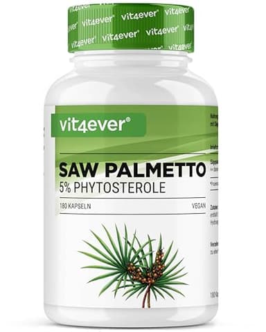 Saw Palmetto Extrakt - 180 Kapseln mit 500 mg Extrakt - Premium: 5% Phytosterole = 25 mg - Hochdosiertes Sägepalmextrakt - Laborgeprüft - Ohne unerwünschte Zusätze - Vegan